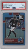 Drake London from the 2022 Panini Donruss Optic set featuring a Aqua parallel graded by PSA and given an overall grade of 9.
