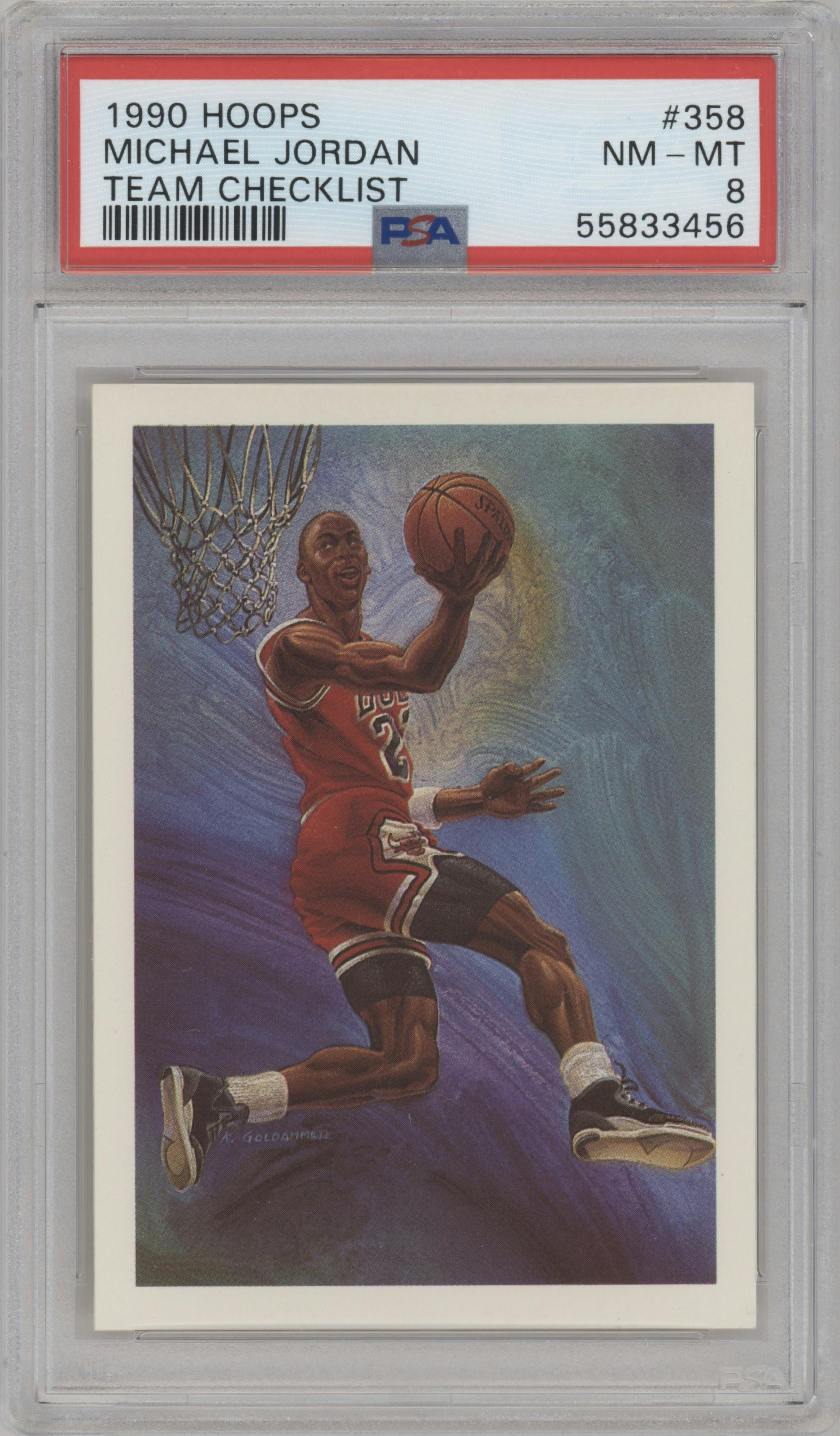 Michael Jordan from the 1990-91 NBA Hoops set graded by PSA and given an overall grade of 8.