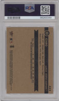 Ichiro from the 2001 Fleer Tradition set graded by PSA and given an overall grade of 9.