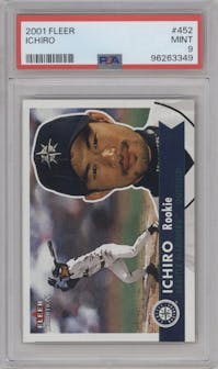 Ichiro from the 2001 Fleer Tradition set graded by PSA and given an overall grade of 9.