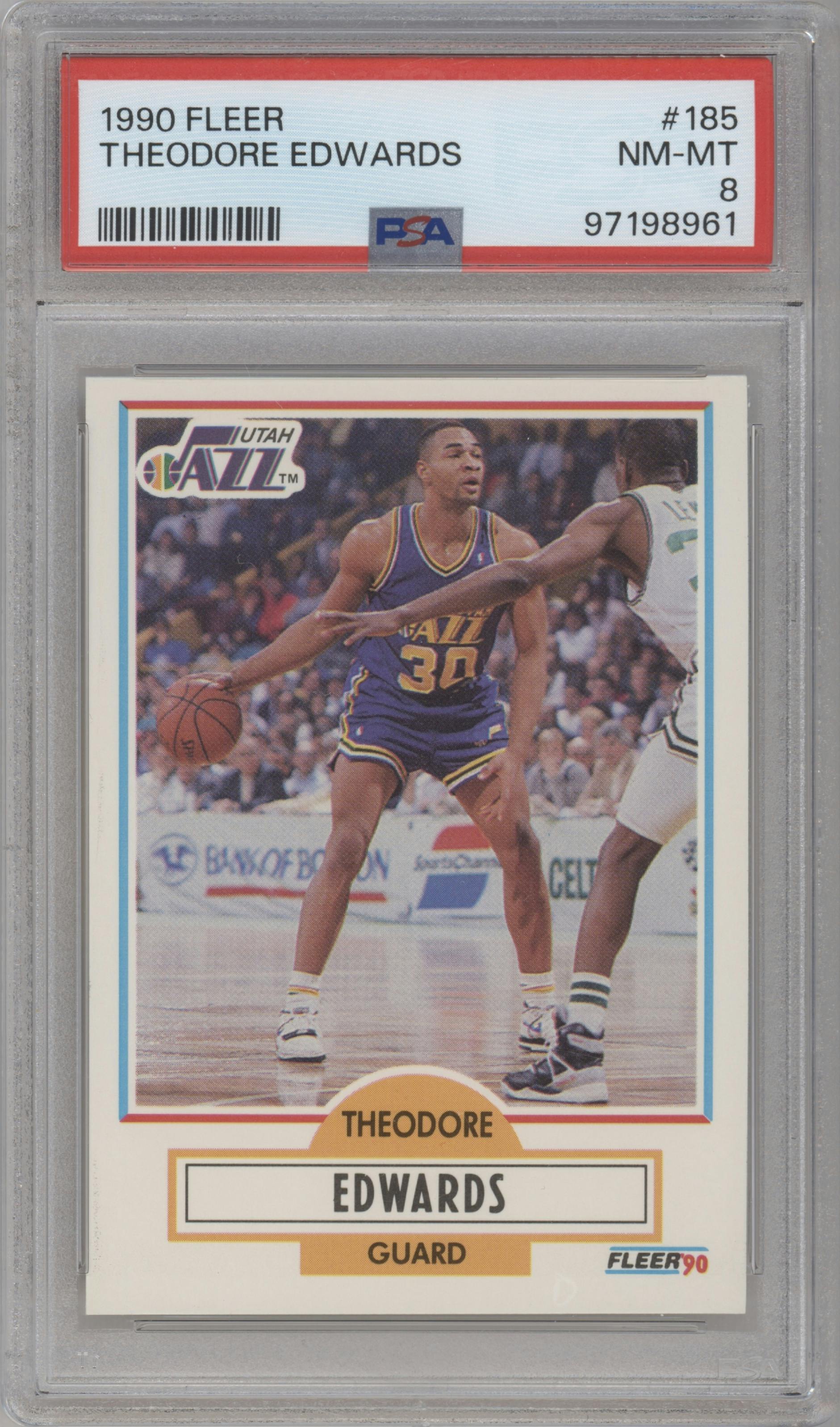 Theodore Edwards from the 1990-91 Fleer set graded by PSA and given an overall grade of 8.