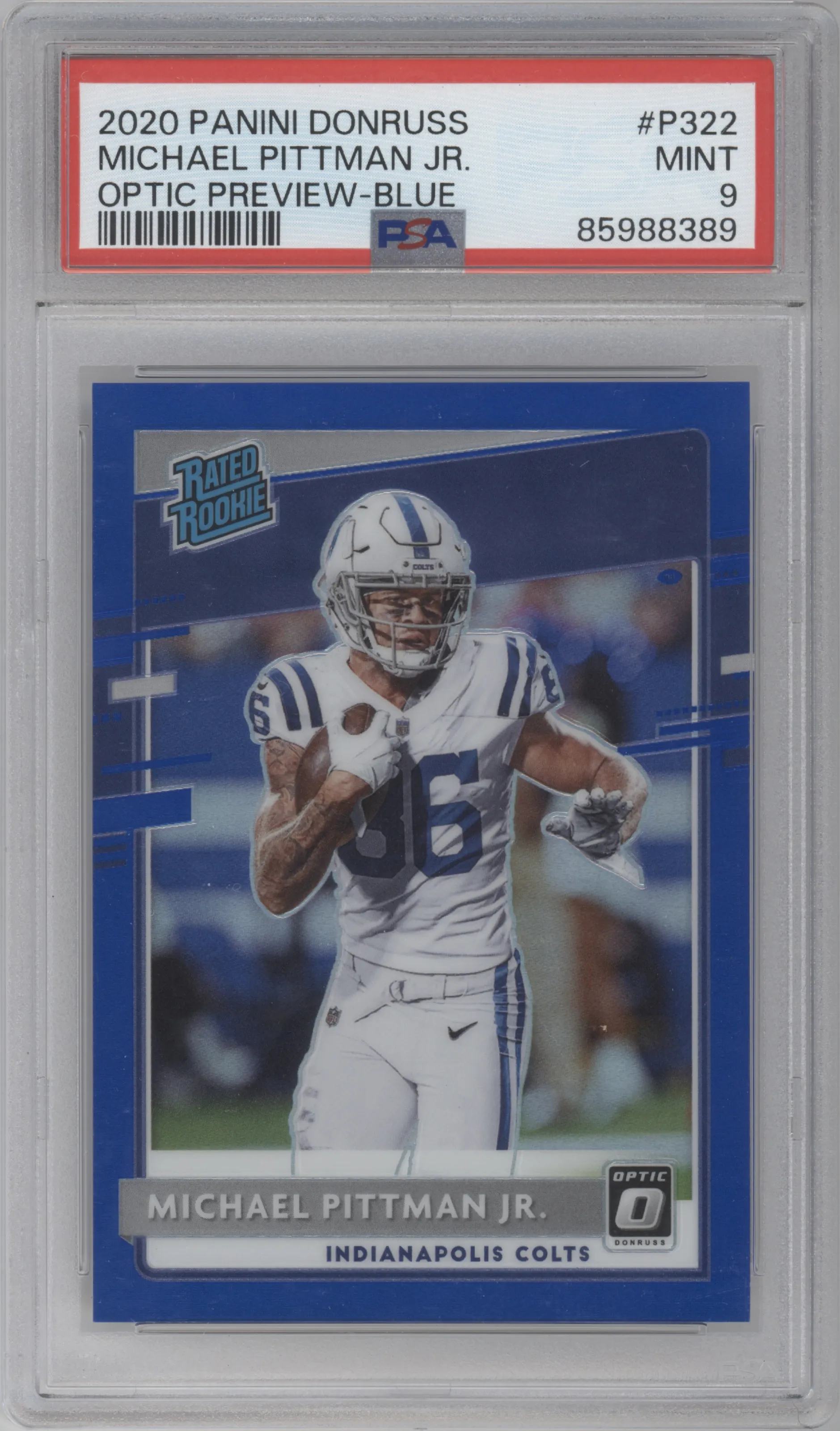 2020 Panini Donruss Optic Rtd.Rke Preview Michael Pittman Jr. Blue PSA 9