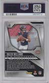 Caleb Williams from the 2024 Panini Prizm set featuring a Hyper parallel graded by PSA and given an overall grade of 8.