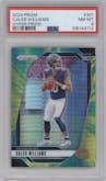 Caleb Williams from the 2024 Panini Prizm set featuring a Hyper parallel graded by PSA and given an overall grade of 8.