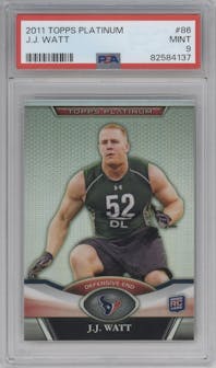 J.J. Watt from the 2011 Topps Platinum Football set graded by PSA and given an overall grade of 9.
