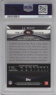 J.J. Watt from the 2011 Topps Platinum Football set graded by PSA and given an overall grade of 9.