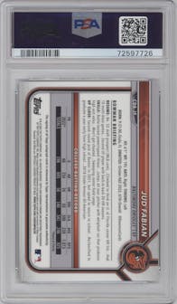 Jud Fabian from the 2022 Bowman Draft set featuring a Blue Wave Refractor parallel graded by PSA and given an overall grade of 9.