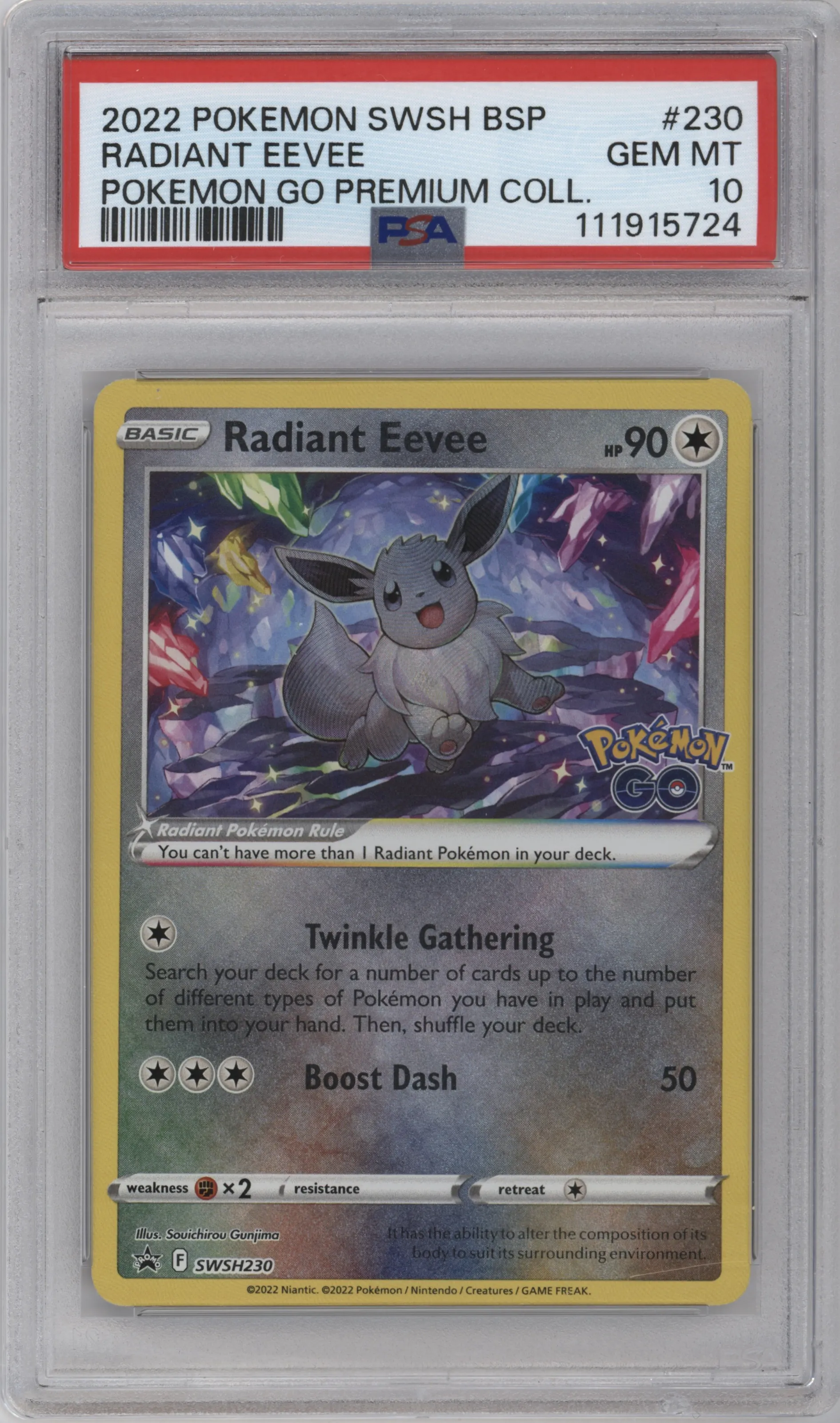 2022 Pokemon SWSH Radiant Eevee Pokemon Go Premium Collection #SWSH230 PSA 10