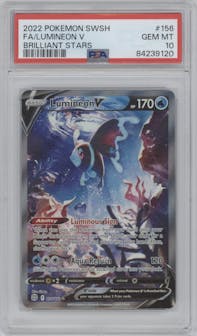 Lumineon V from the 2022 Pokemon SWSH set graded by PSA and given an overall grade of 10.