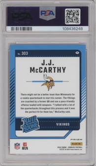 J.J. McCarthy from the 2024 Donruss set featuring a Pink parallel graded by PSA and given an overall grade of 10.