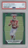 Patrick Mahomes II from the 2017 Panini Prizm set featuring a Green Prizm parallel graded by PSA and given an overall grade of 9.