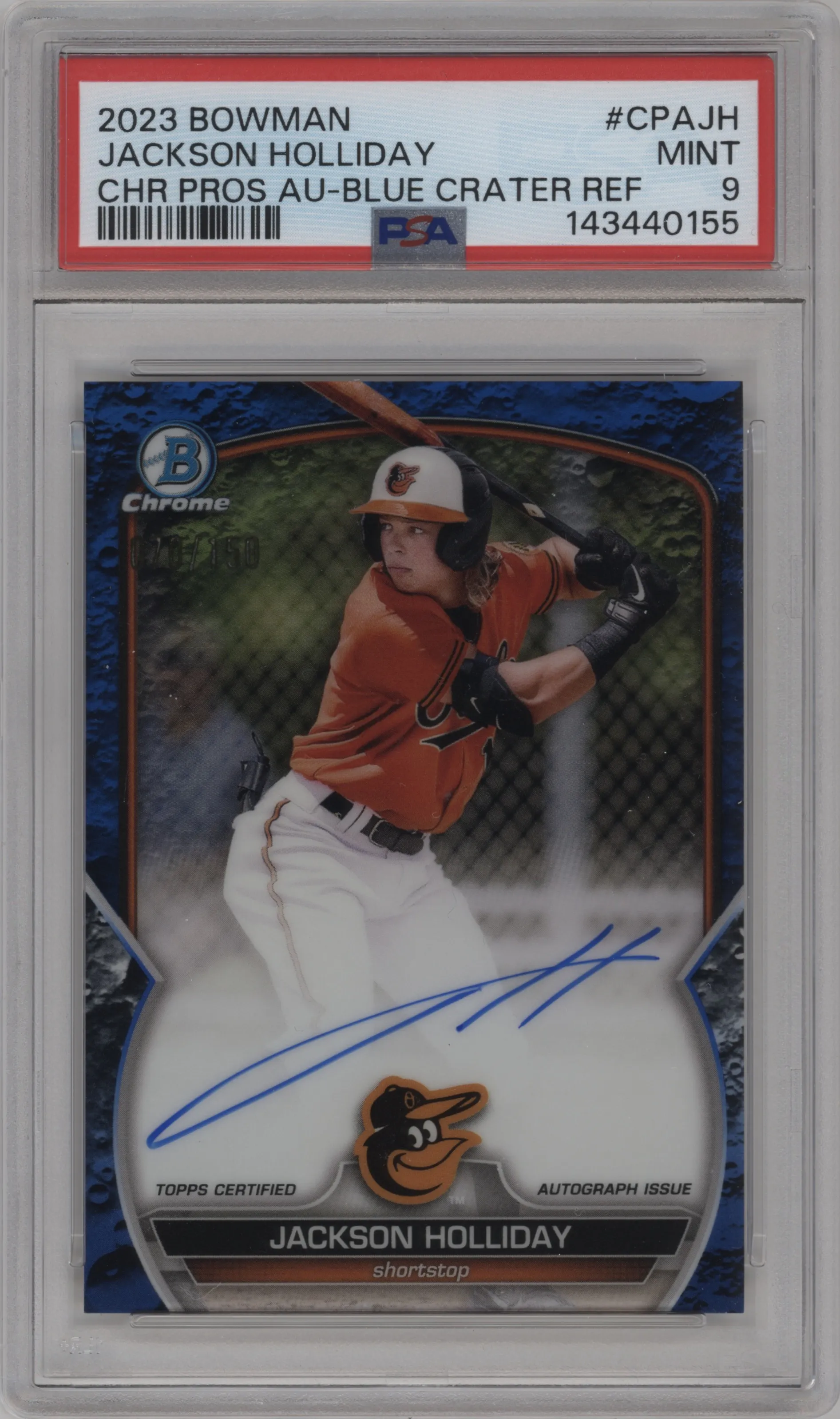2023 Bowman Chr.Pros.Auto Jackson Holliday Blue Lunar Crater Refractor PSA 9