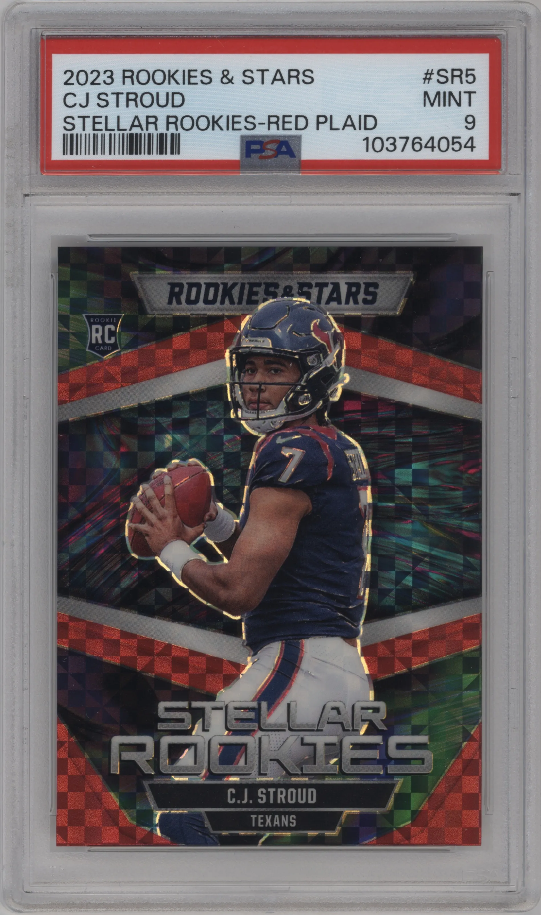 2023 Panini Rookies & Stars Stellar Rookies C.J. Stroud Red Plaid Prizm #SR-5 PSA 9