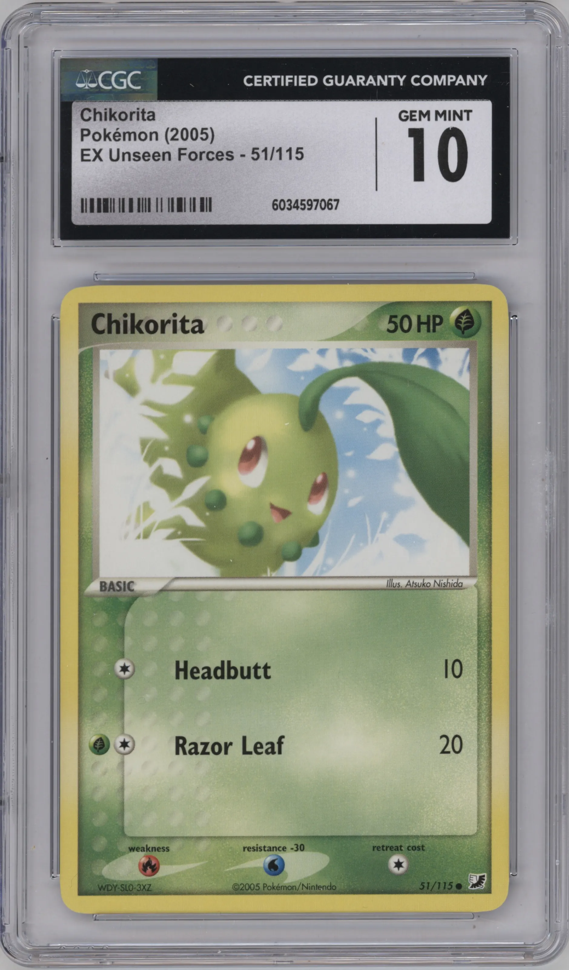 2005 Pokemon EX Unseen Forces Chikorita #51 CGC 10