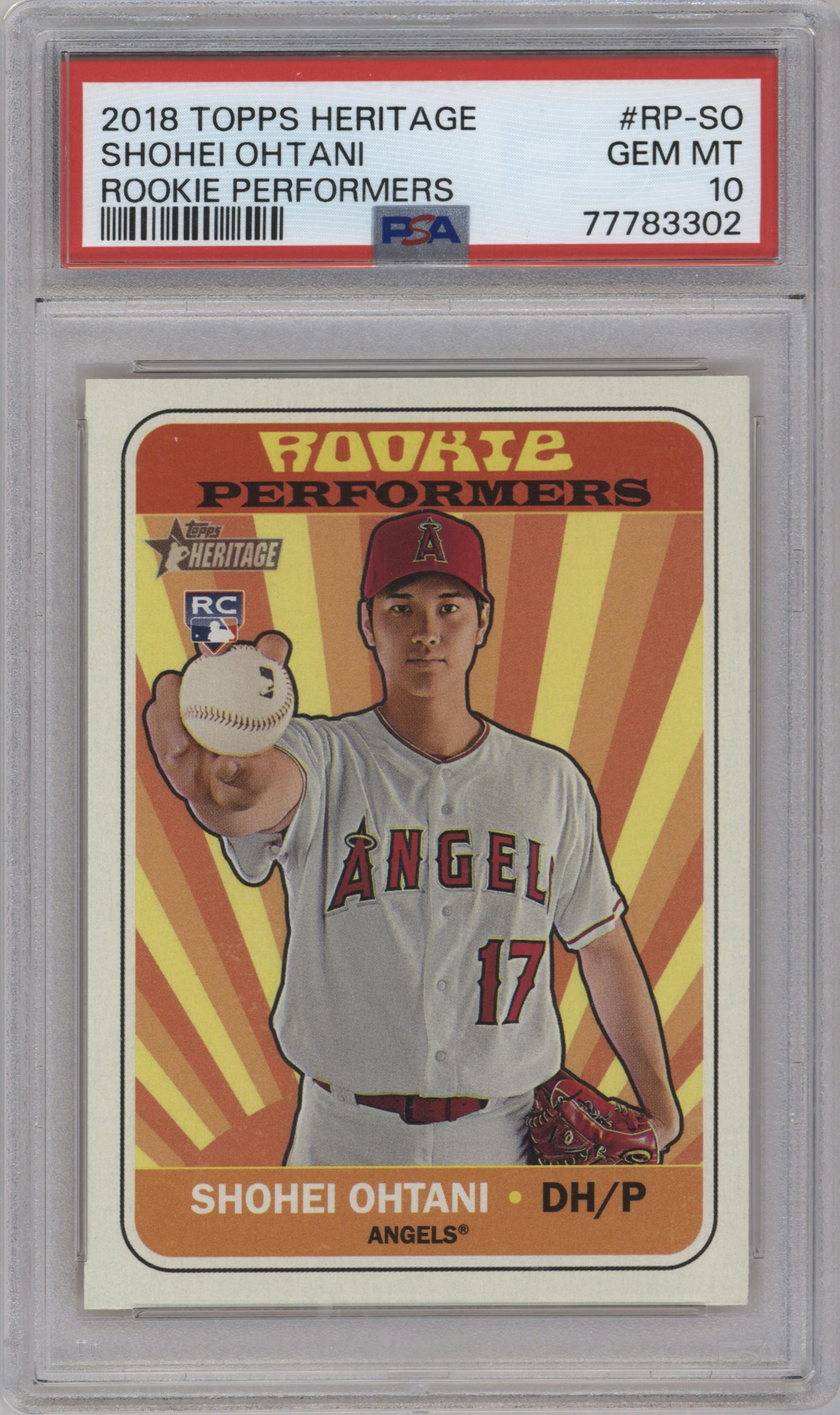 Shohei Ohtani from the 2018 Topps Heritage High Number set graded by PSA and given an overall grade of 10.