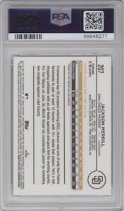 Jackson Merrill from the 2024 Topps Chrome set graded by PSA and given an overall grade of 9.
