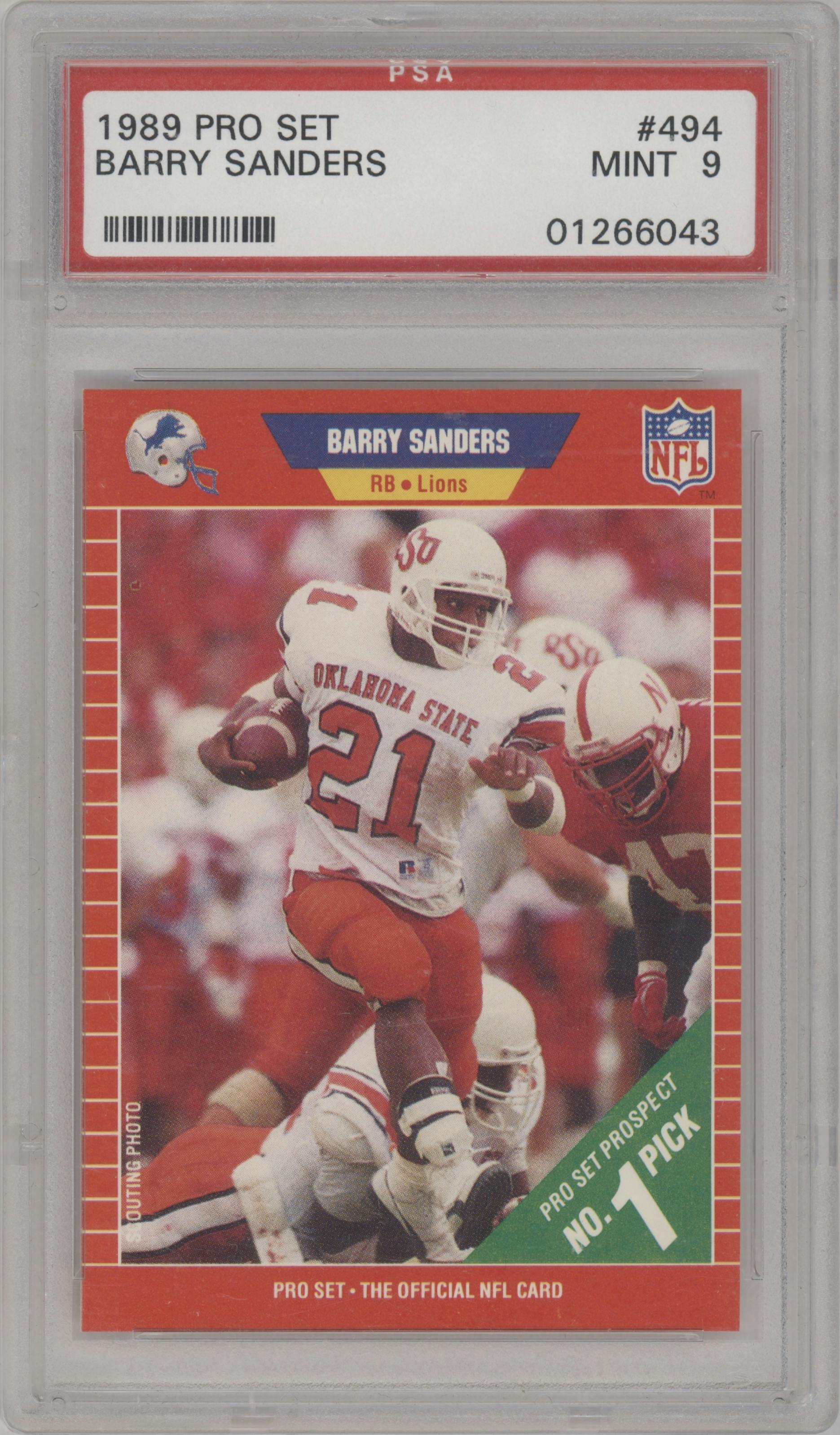 Barry Sanders from the 1989 Pro Set set graded by PSA and given an overall grade of 9.