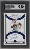 Jaylen Waddle from the 2021 Panini Flawless set featuring a Sapphire parallel graded by SGC and given an overall grade of 9.5.