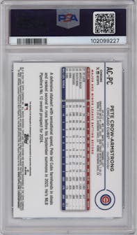 Pete Crow-Armstrong from the 2024 Topps Chrome Update set featuring a Blue Refractor parallel graded by PSA and given an overall grade of 10.