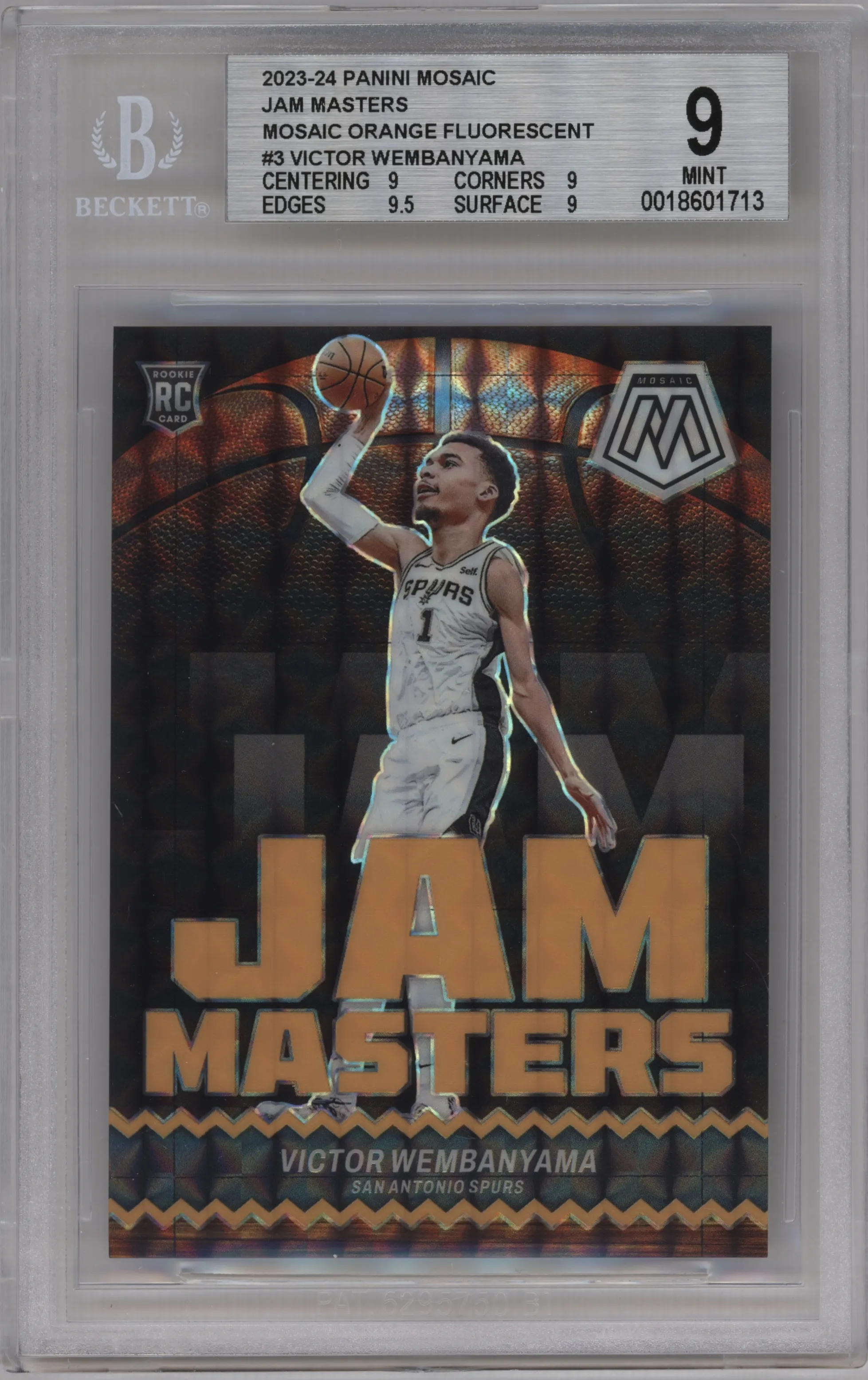 2023 Panini Mosaic Jam Masters Victor Wembanyama Orange Fluorescent #3 BGS 9