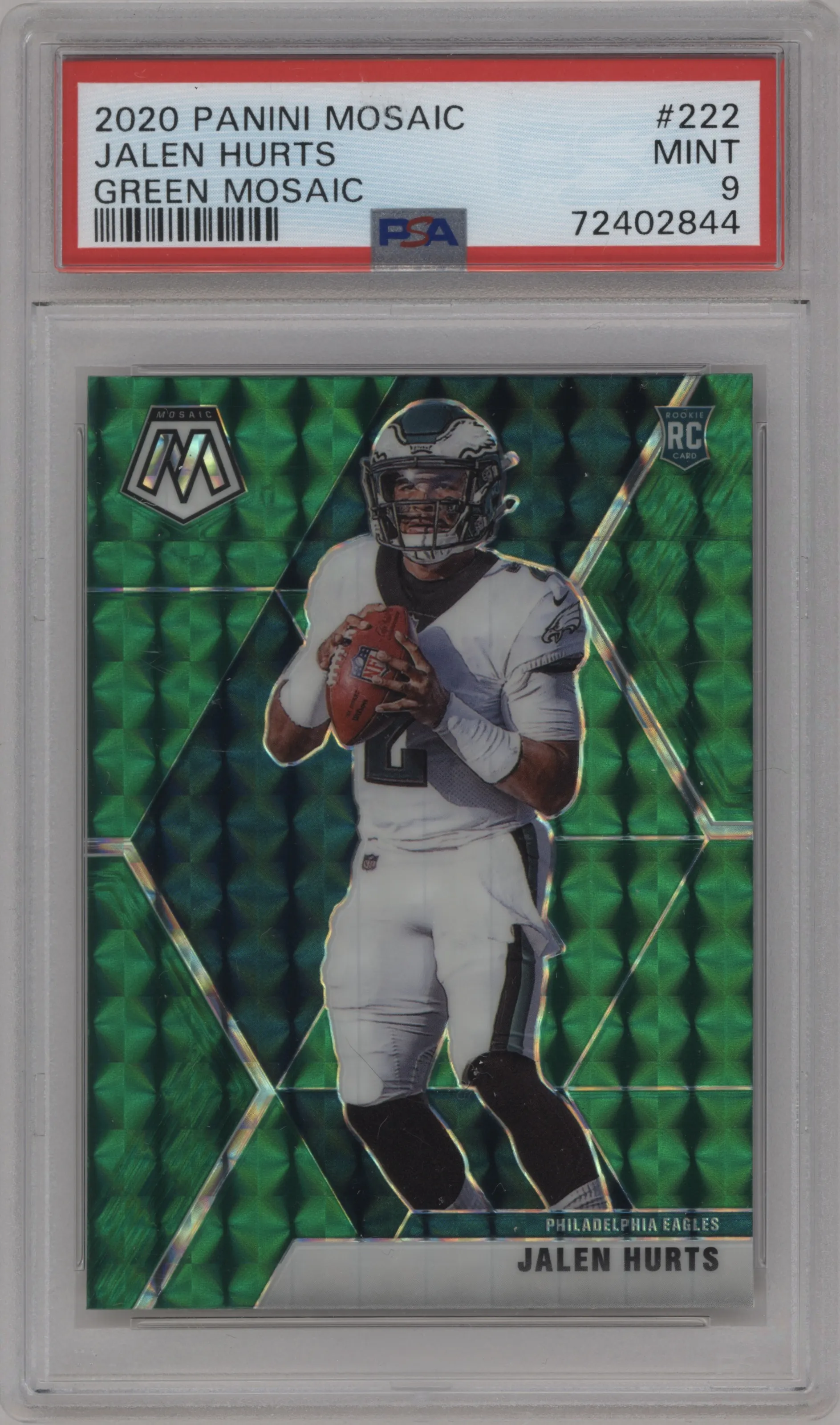 2020 Panini Mosaic Jalen Hurts Green Mosaic #222 PSA 9