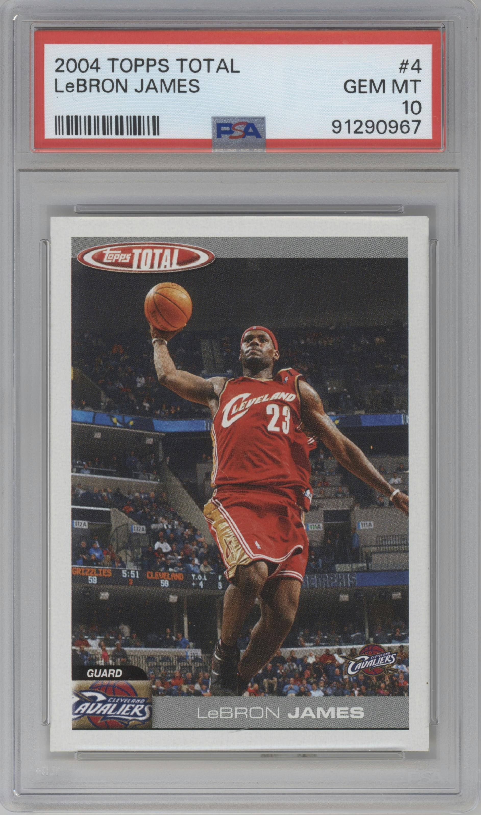LeBron James from the 2004-05 Topps Total set graded by PSA and given an overall grade of 10.