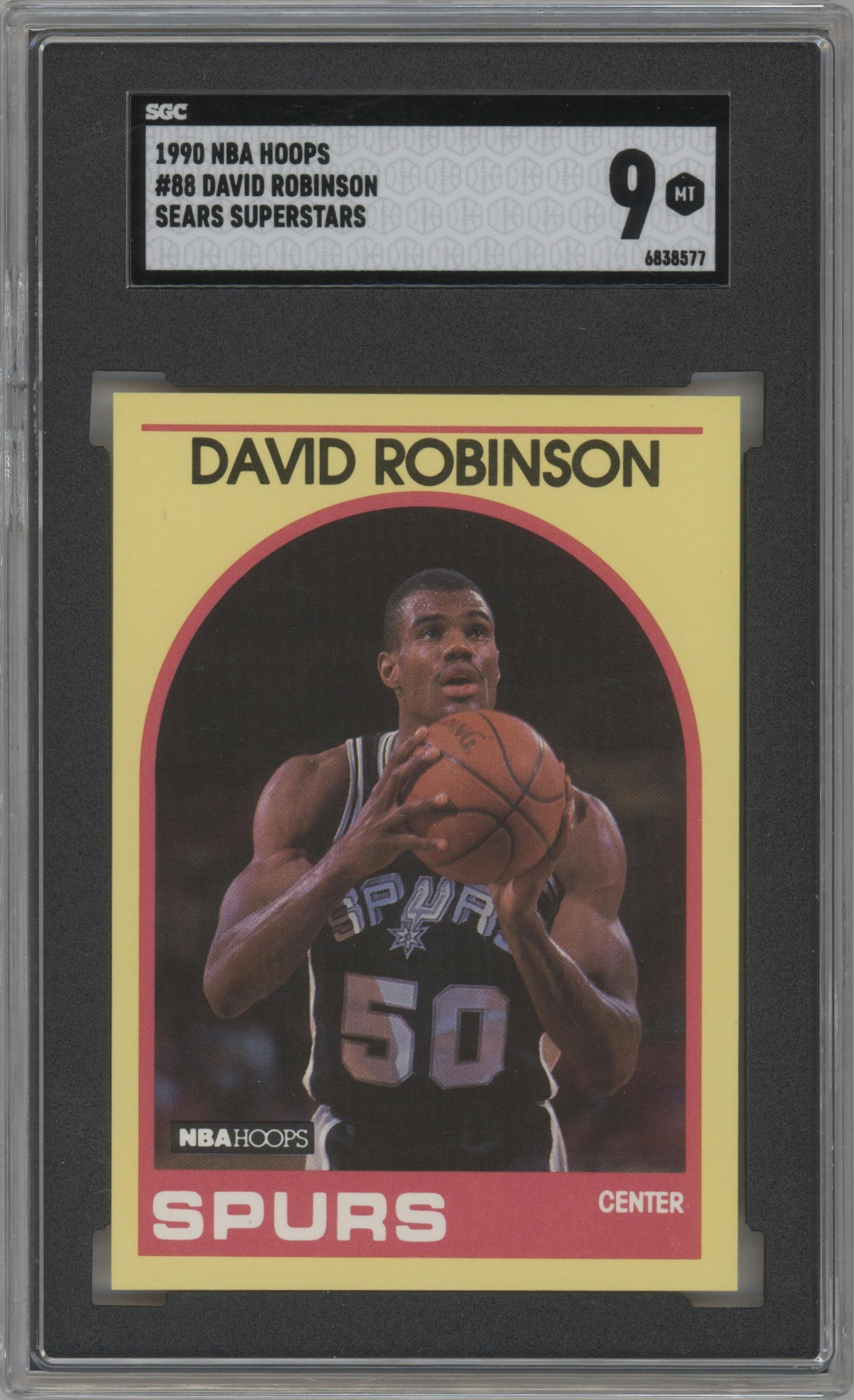 David Robinson from the 1989-90 Hoops Superstars set graded by SGC and given an overall grade of 9.