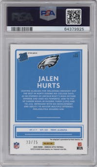 Jalen Hurts from the 2020 Panini Donruss Optic set featuring a Blue parallel graded by PSA and given an overall grade of 10.