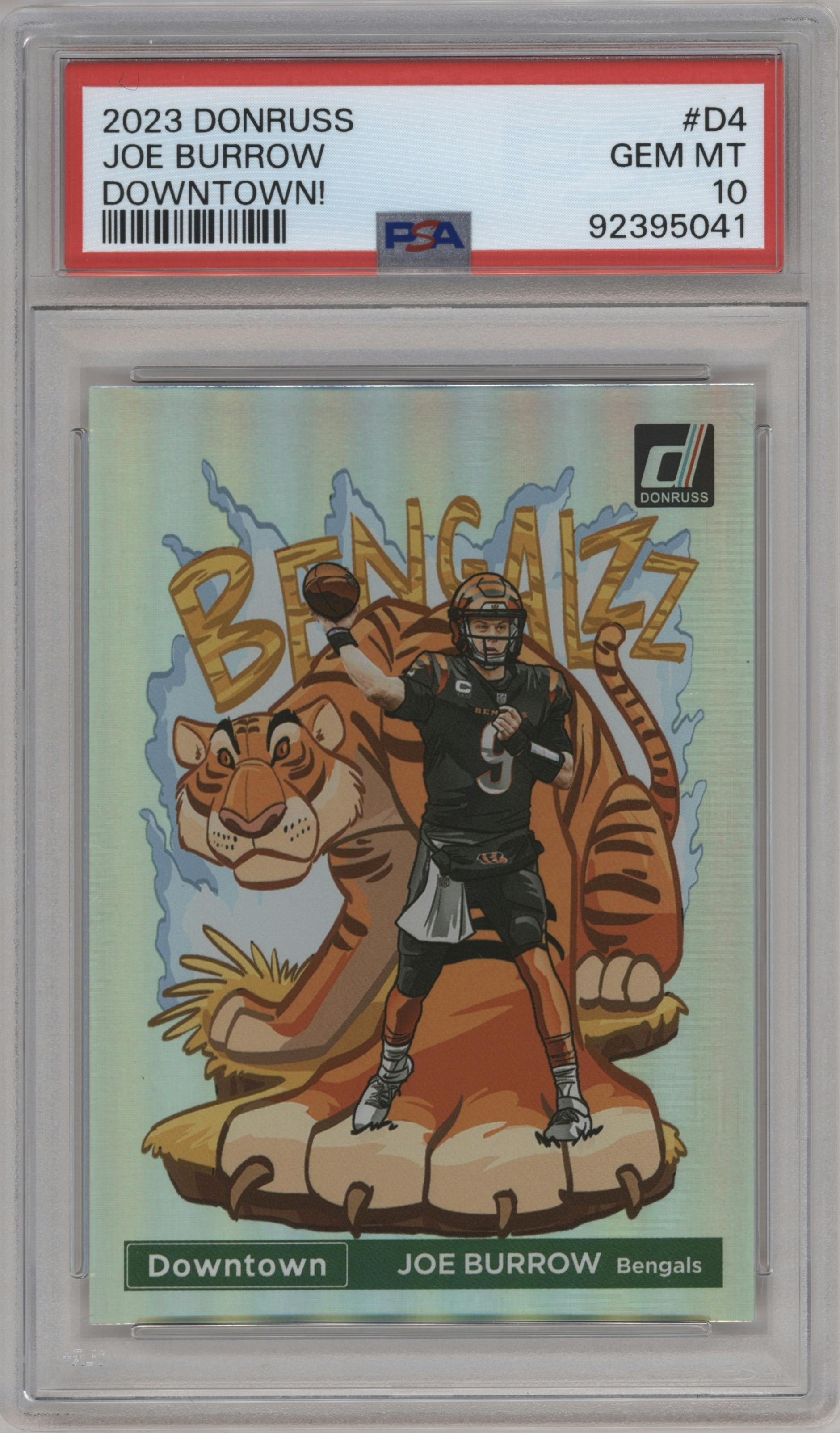 Joe Burrow from the 2023 Panini Donruss set graded by PSA and given an overall grade of 10.