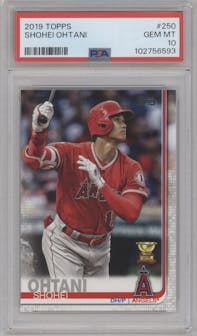 Shohei Ohtani from the 2019 Topps Series 1 set graded by PSA and given an overall grade of 10.