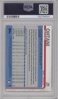 Shohei Ohtani from the 2019 Topps Series 1 set graded by PSA and given an overall grade of 10.