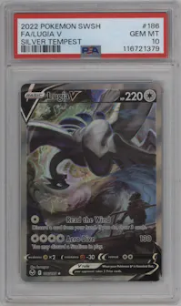 Lugia V from the 2022 Pokemon SWSH set graded by PSA and given an overall grade of 10.