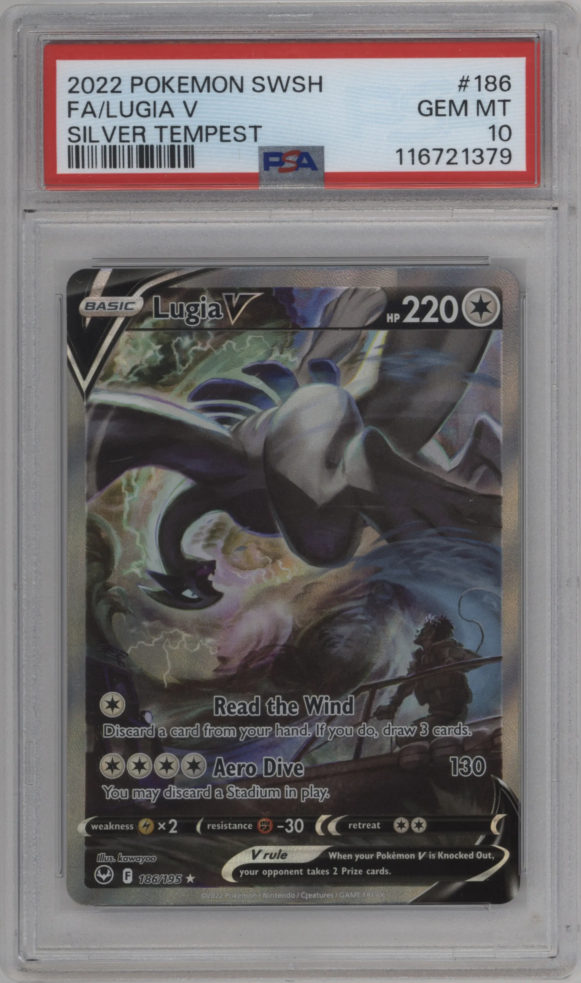 Lugia V from the 2022 Pokemon SWSH set graded by PSA and given an overall grade of 10.