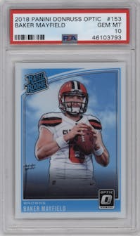 Baker Mayfield from the 2018 Panini Donruss Optic set graded by PSA and given an overall grade of 10.