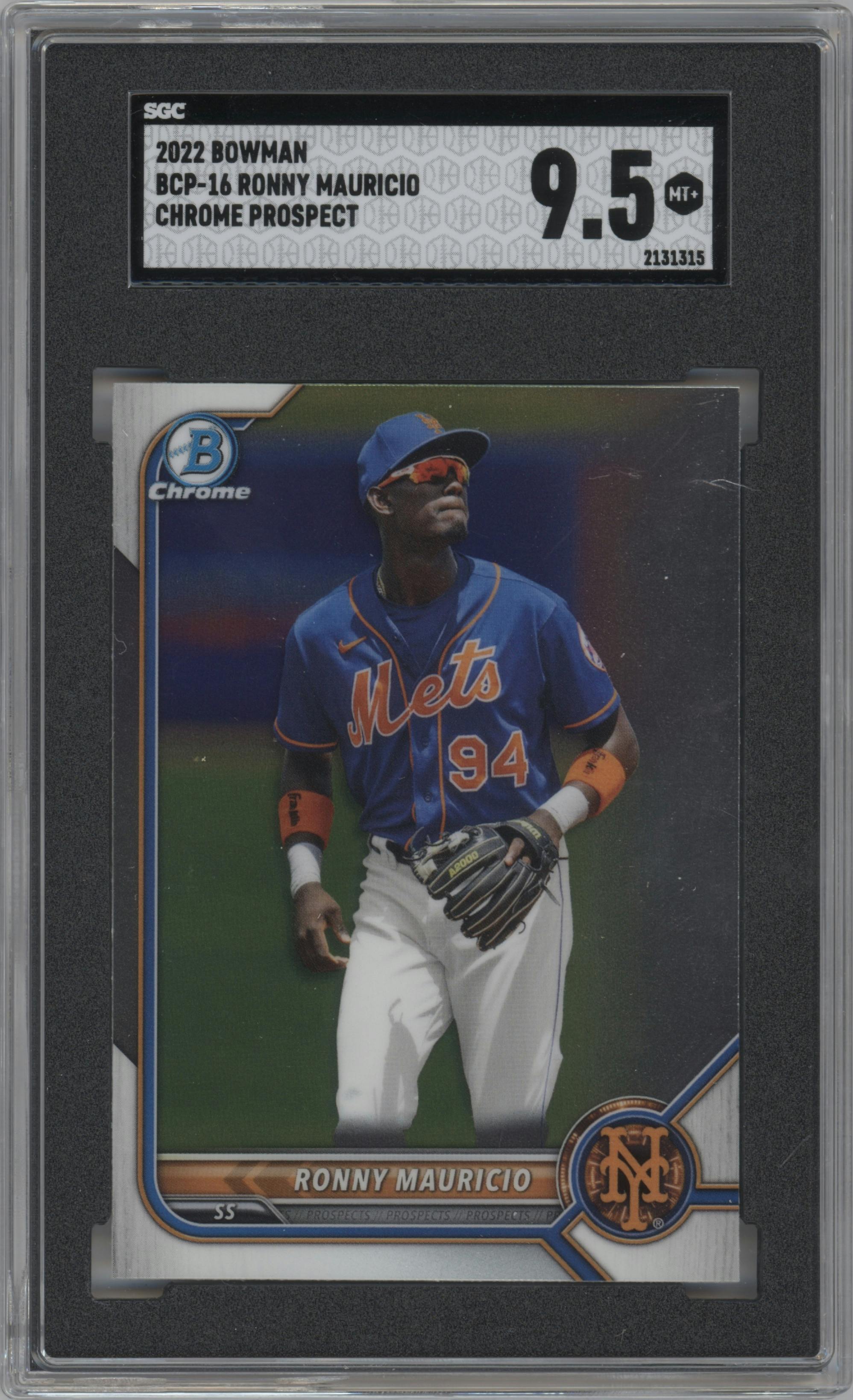 Ronny Mauricio from the 2022 Bowman set graded by SGC and given an overall grade of 9.5.