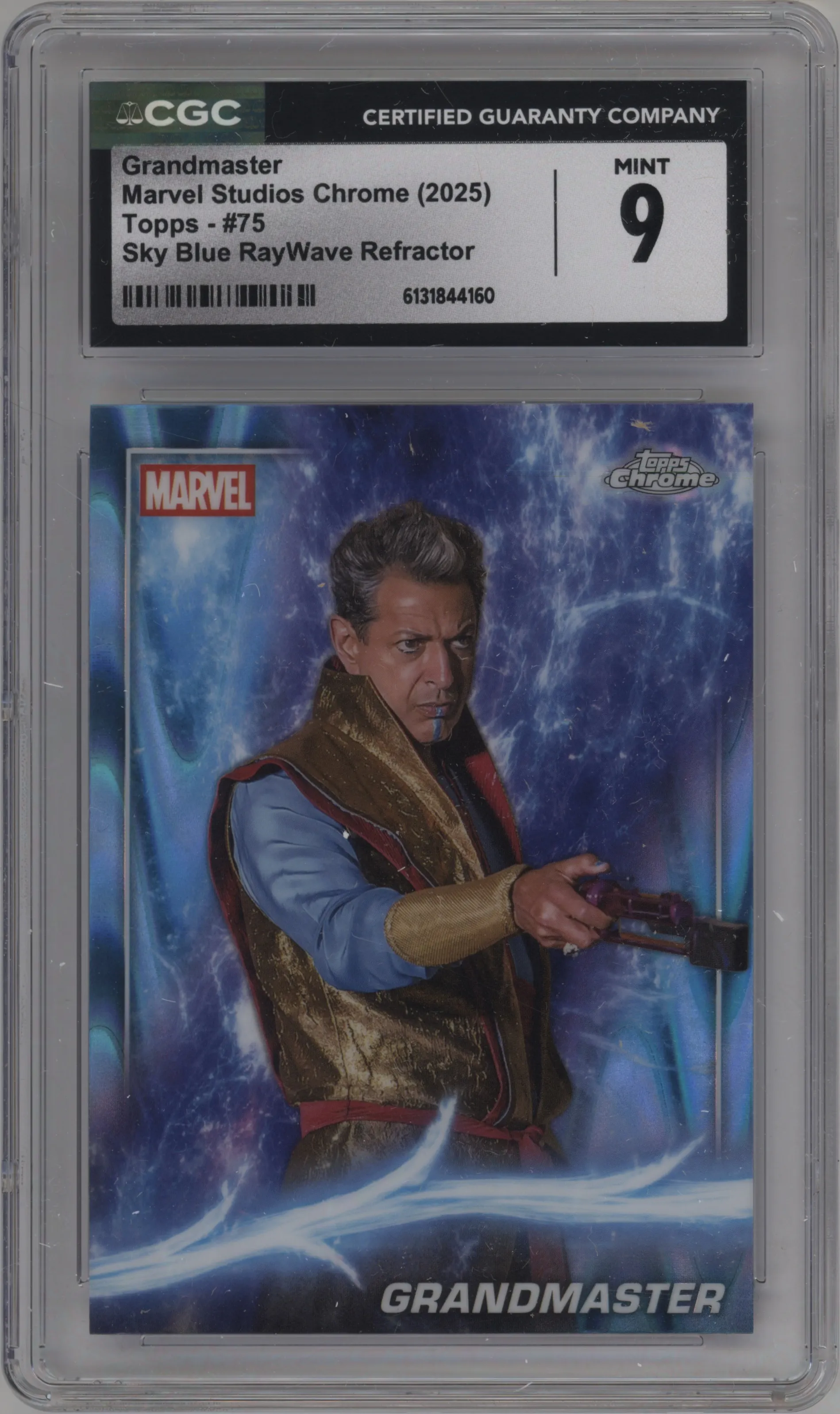 2025 Topps Chrome Marvel Studios Grandmaster Sky Blue RayWave Refractor #75 CGC 9