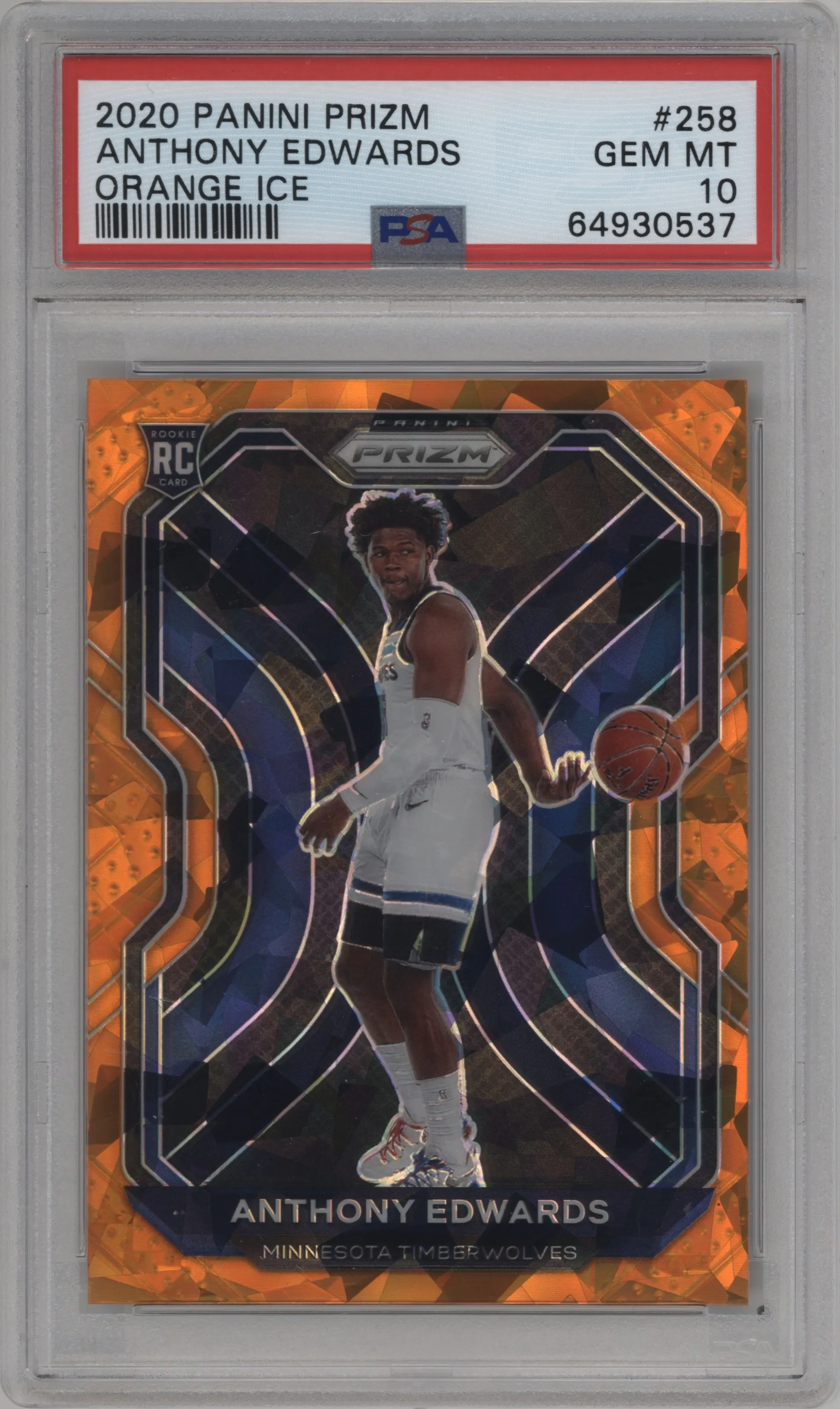 2020 Panini Prizm Anthony Edwards Orange Ice #258 PSA 10