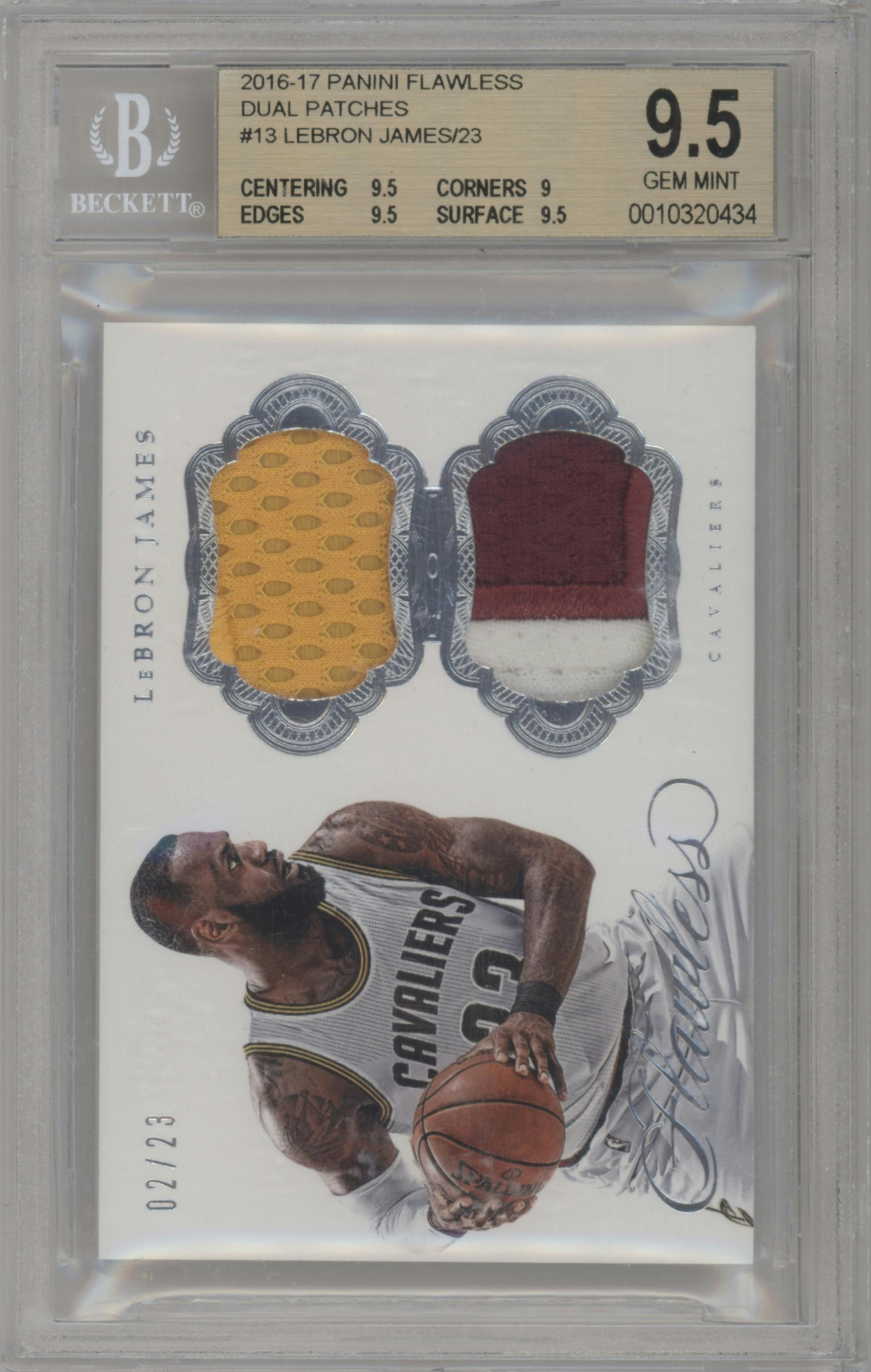 LeBron James from the 2016-17 Panini Flawless  set graded by Beckett and given an overall grade of 9.5.