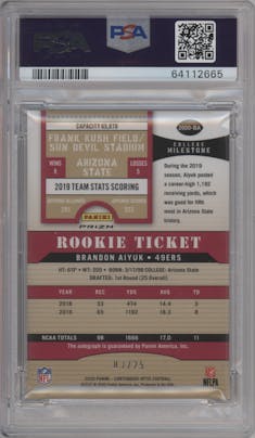 Brandon Aiyuk from the 2020 Panini Contenders Optic set graded by PSA and given an overall grade of 9.