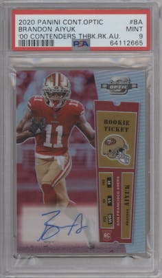 Brandon Aiyuk from the 2020 Panini Contenders Optic set graded by PSA and given an overall grade of 9.