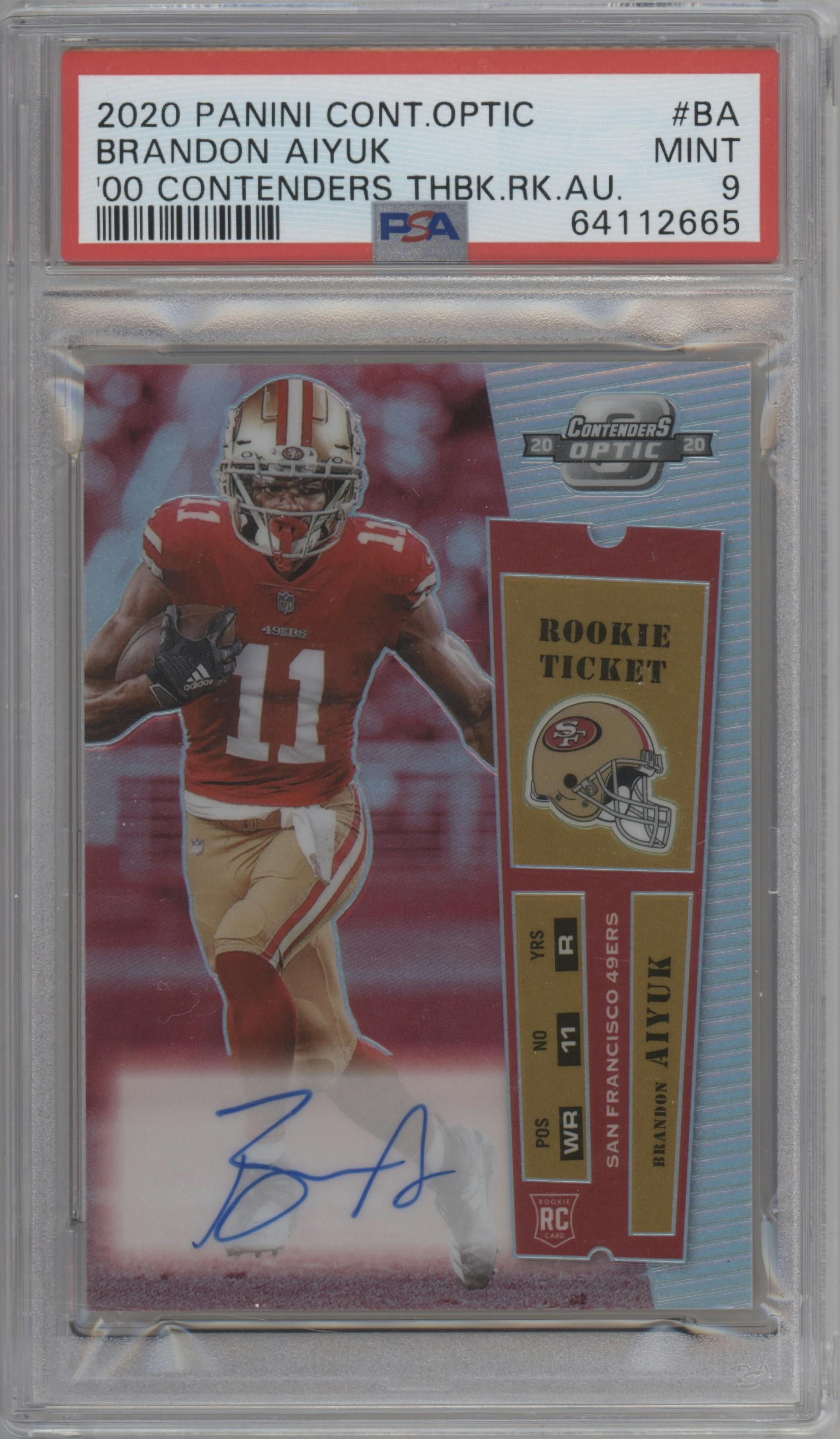 Brandon Aiyuk from the 2020 Panini Contenders Optic set graded by PSA and given an overall grade of 9.