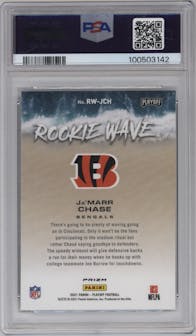 Ja'Marr Chase from the 2021 Panini Playoff set featuring a Silver parallel graded by PSA and given an overall grade of 10.
