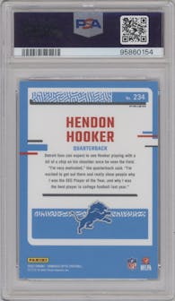 Hendon Hooker from the 2023 Donruss Optic set featuring a Hyper Blue parallel graded by PSA and given an overall grade of 10.