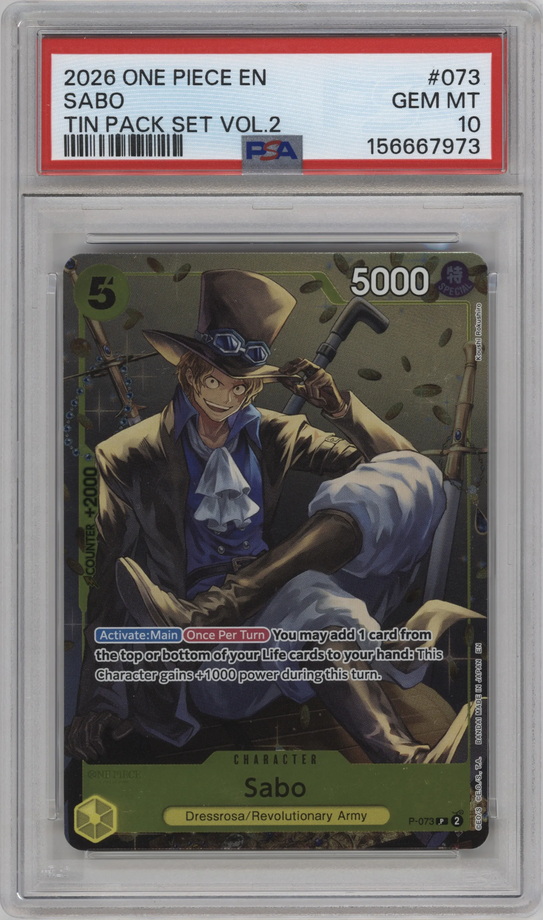 2026 One Piece Tin Pack Set Vol.2 Sabo PSA 10
