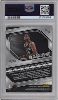 De'Aaron Fox from the 2024-25 Panini Prizm Black set featuring a Nebula parallel graded by PSA and given an overall grade of 10.