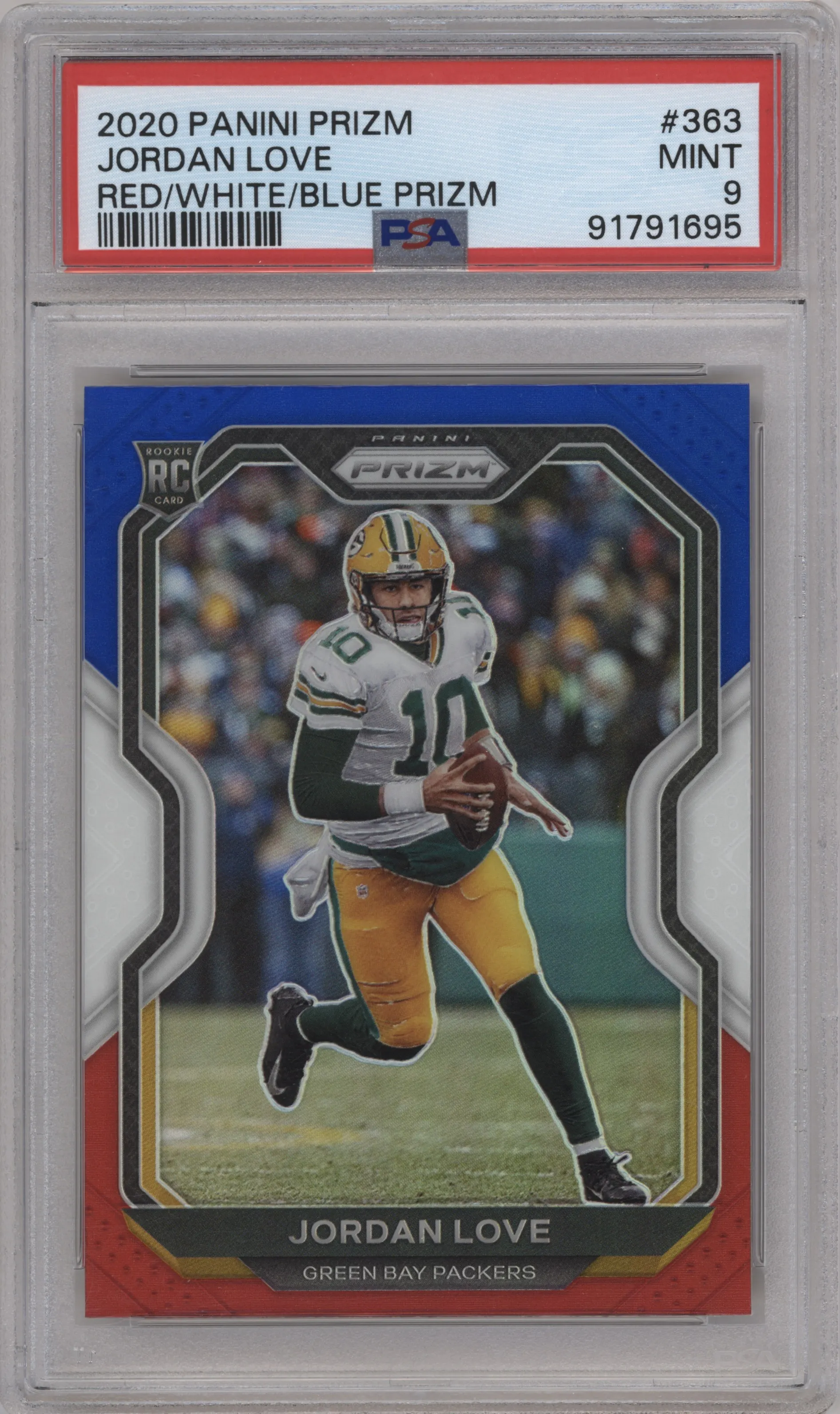 2020 Panini Prizm Jordan Love Red/White/Blue Prizm #363 PSA 9