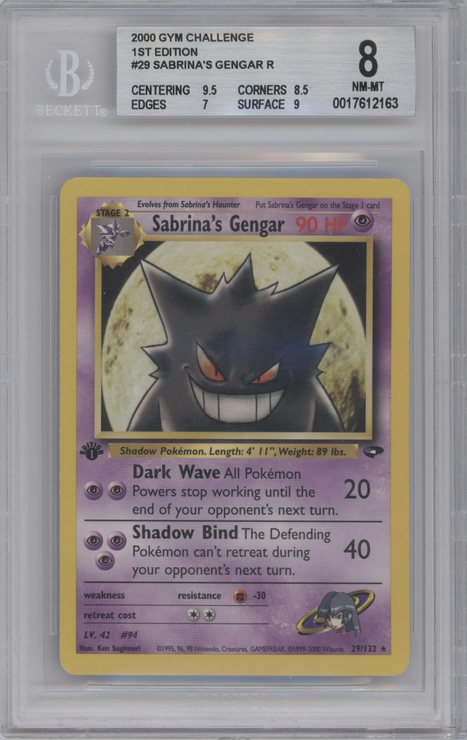 Sabrina's Gengar from the 2000 Pokemon GH set graded by Beckett and given an overall grade of 8.