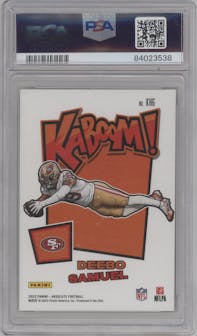 Deebo Samuel from the 2022 Panini Absolute set graded by PSA and given an overall grade of 10.