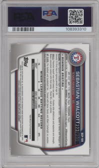 Sebastian Walcott from the 2023 Bowman Chrome set featuring a Speckle Refractor parallel graded by PSA and given an overall grade of 10.