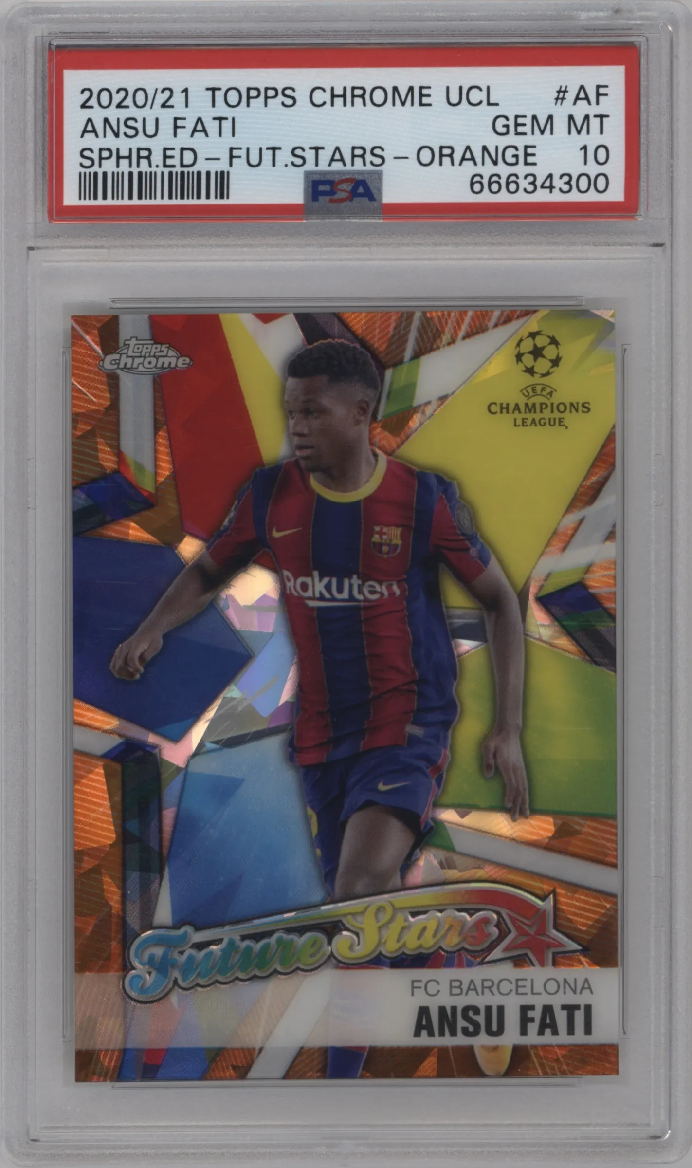 2020 Topps Chrome Sapphire Edition UEFA Champions League Future Stars Ansu Fati Orange #FS-AF PSA 10